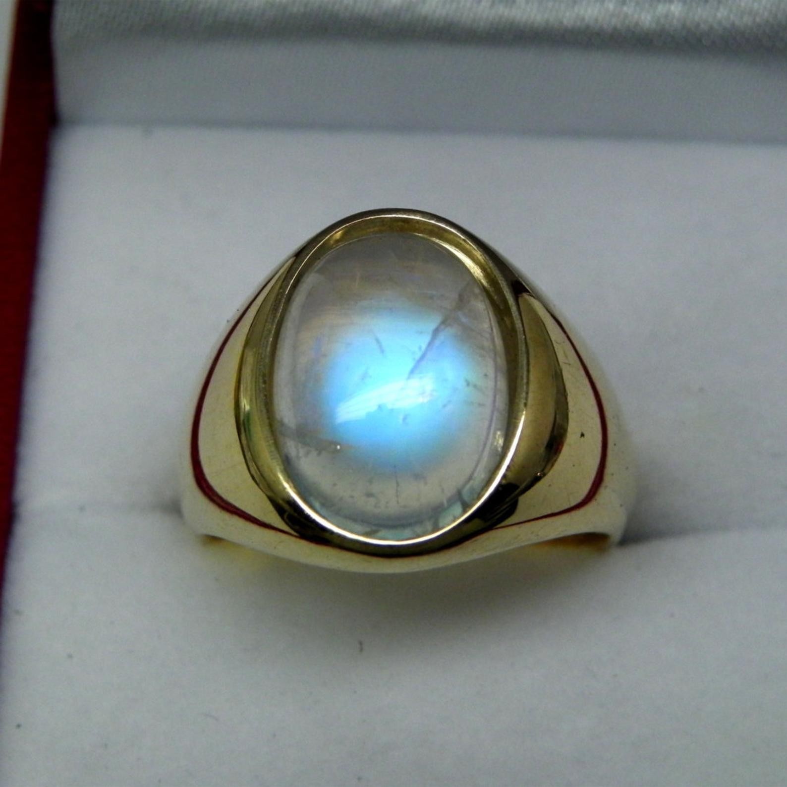 Solid 925 Sterling Silver Natural Rainbow Moonstone Gemstone Men’s Unisex Ring
