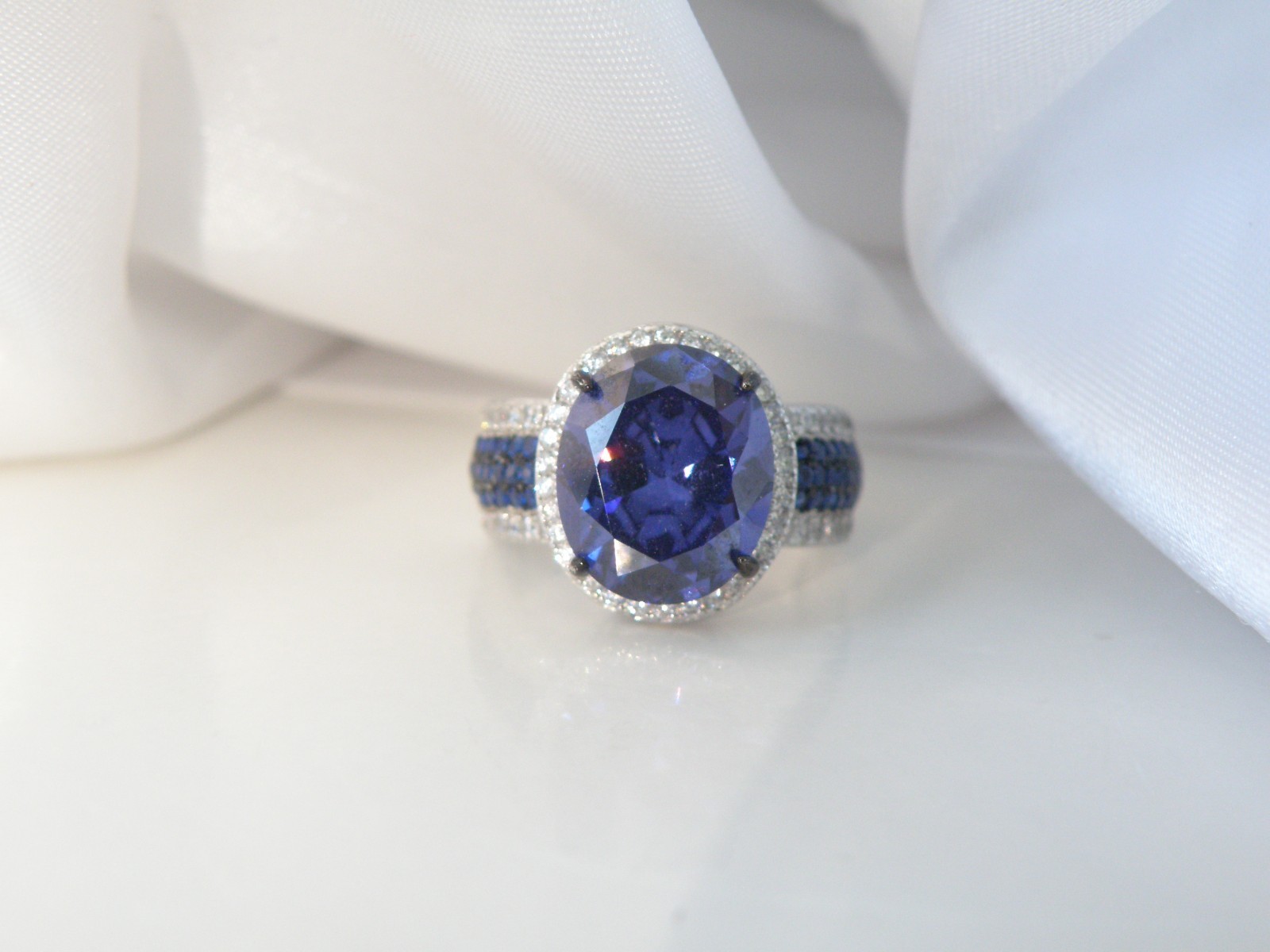 Sterling Silver 925 Lab Created Tanzanite CZ Blue Spinel Halo Ring Size 6