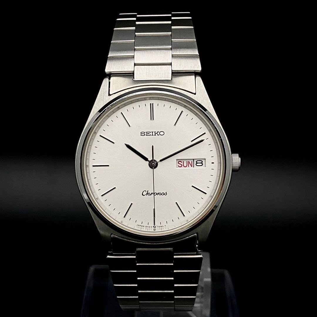 Working item SEIKO Chronos Day Date Wristwatch 5H23 7D40 New Battery
