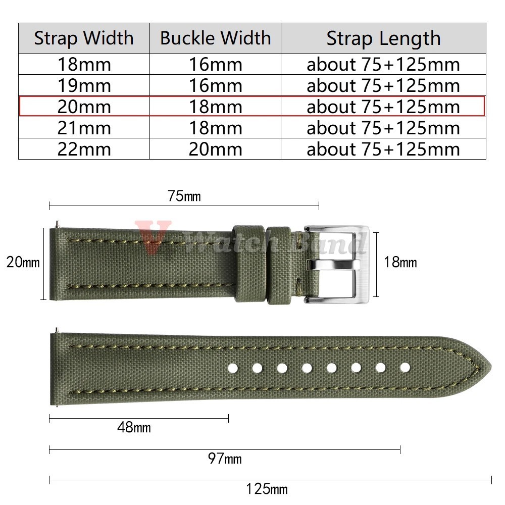 Watch Band Premium Sailcloth Strap 18mm 19mm 21mm Durable Nylon Quick Release