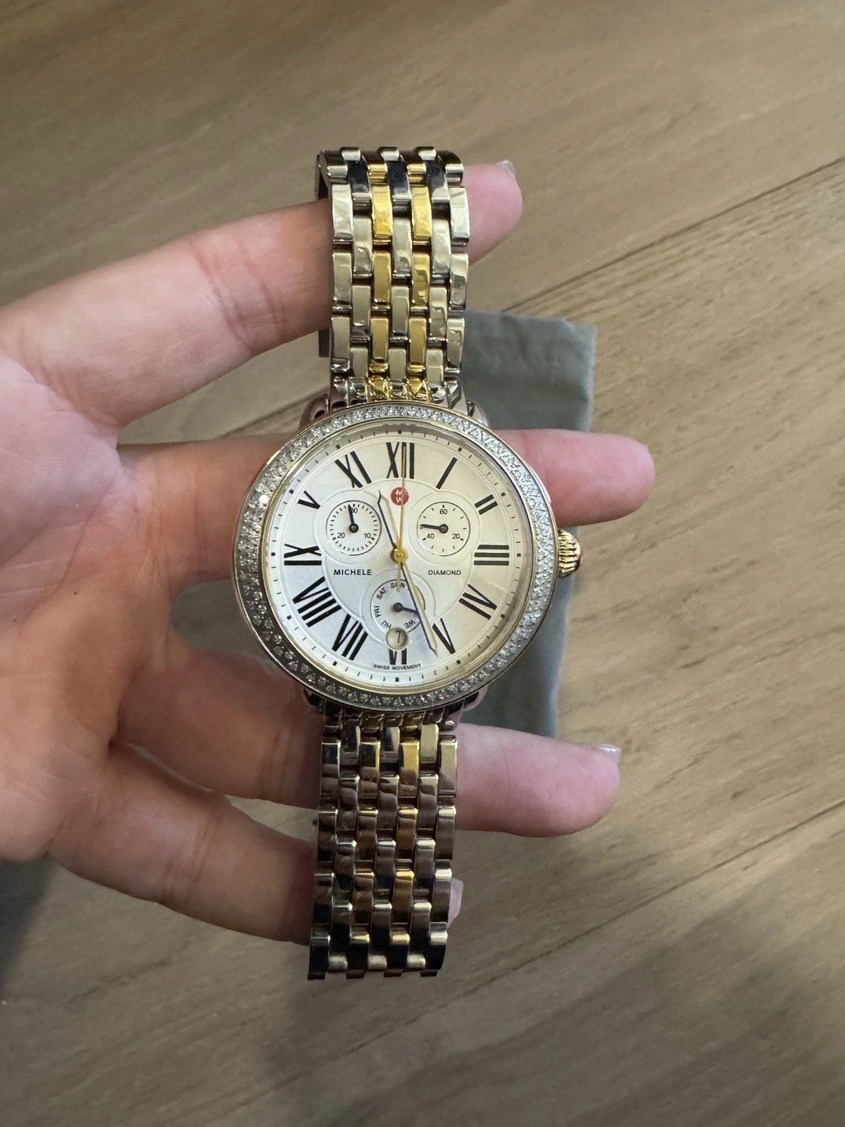 Michele Serein 16 Diamond Two Tone Women’s Watch 18K Yellow Gold/Stainless Steel