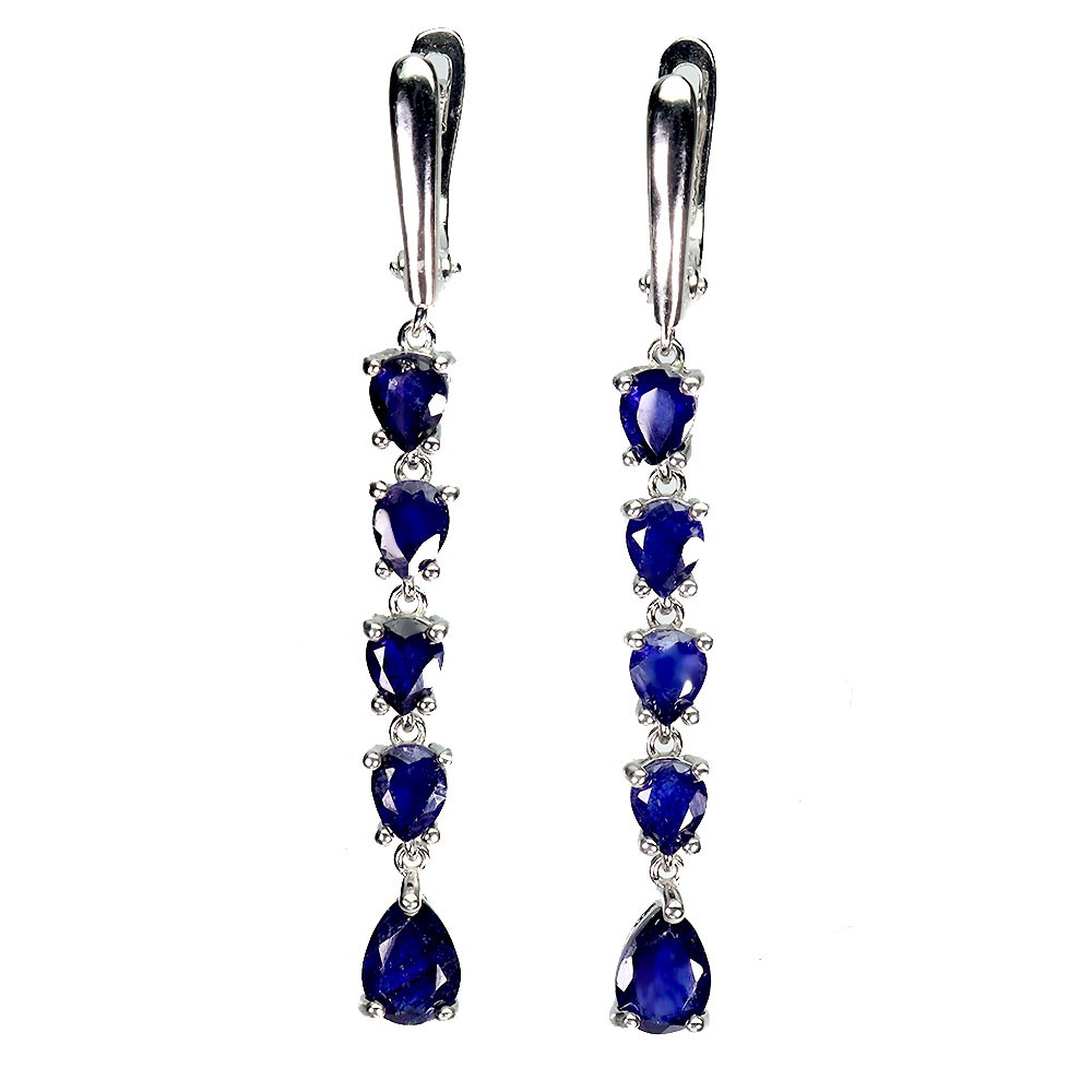 925 Sterling Silver Earrings Pear Blue Sapphire 7x5mm Natural Gemstone Jewelry
