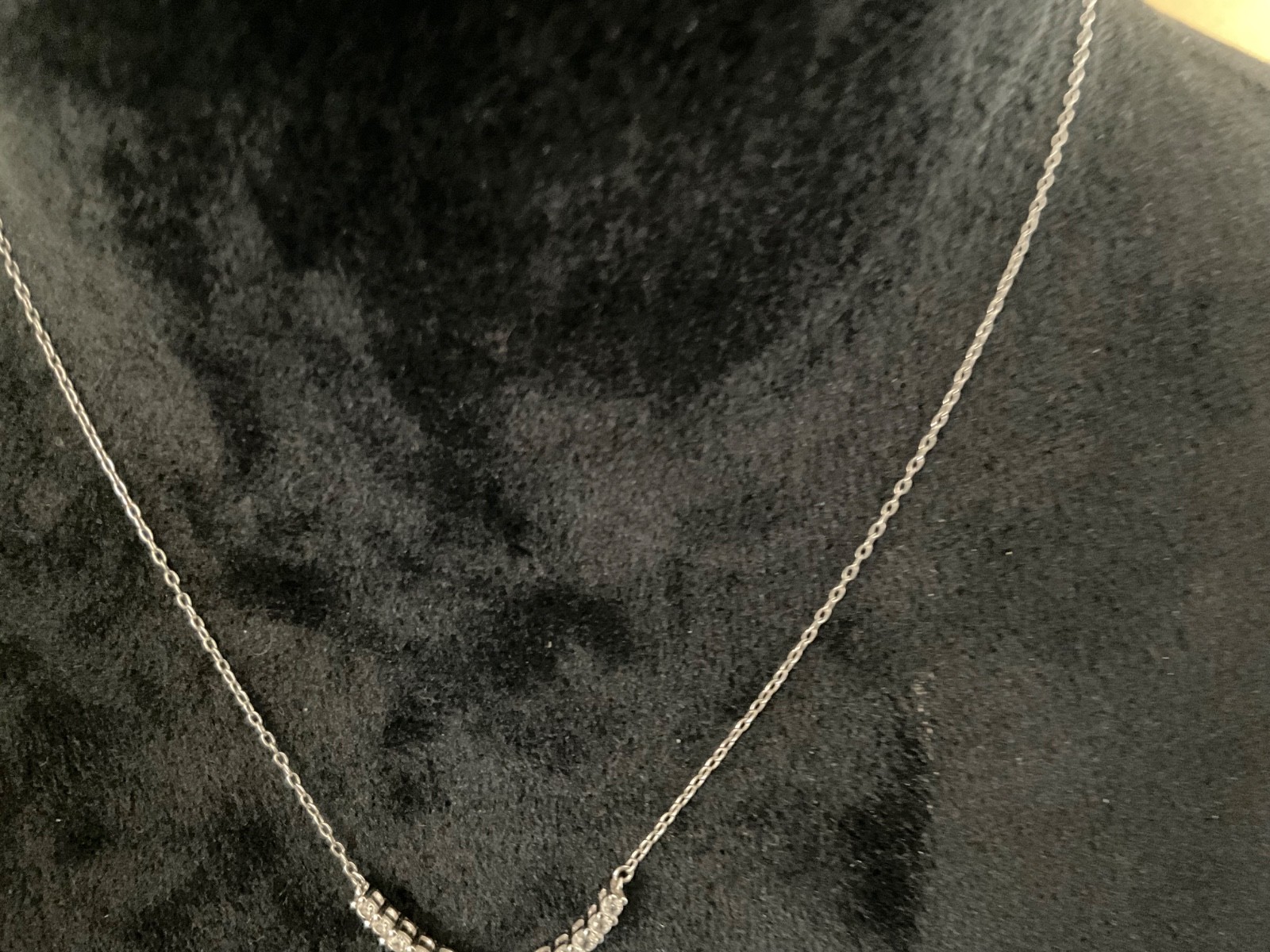 Sterling Silver CZ Curved Bar Necklace Graduated Arc Pendant 17” 925 Chain