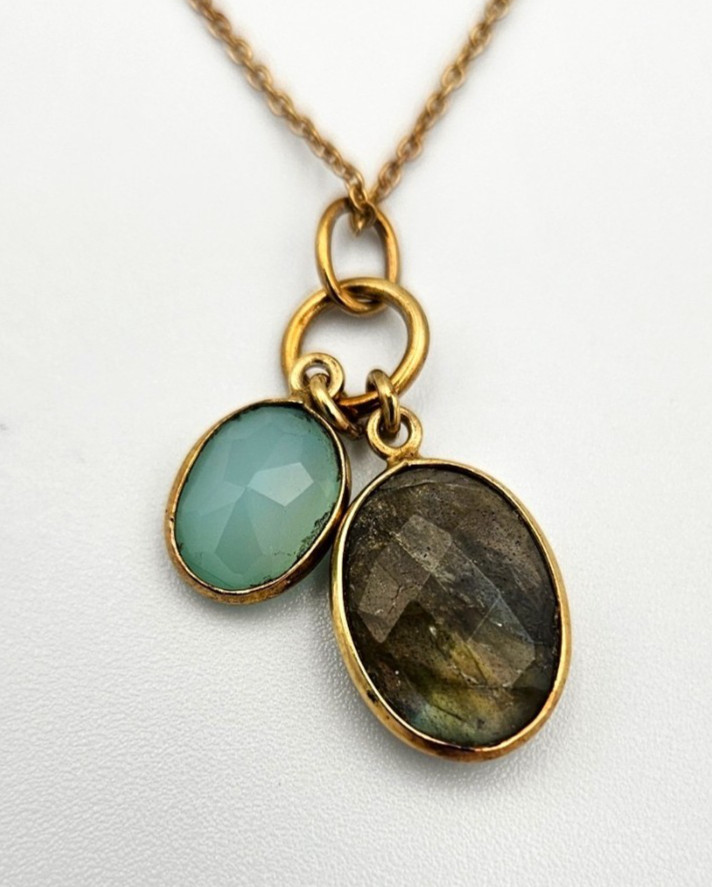 Argento Vivo Double Pendant Necklace Gold Plated Oval Chalcedony Labradorite