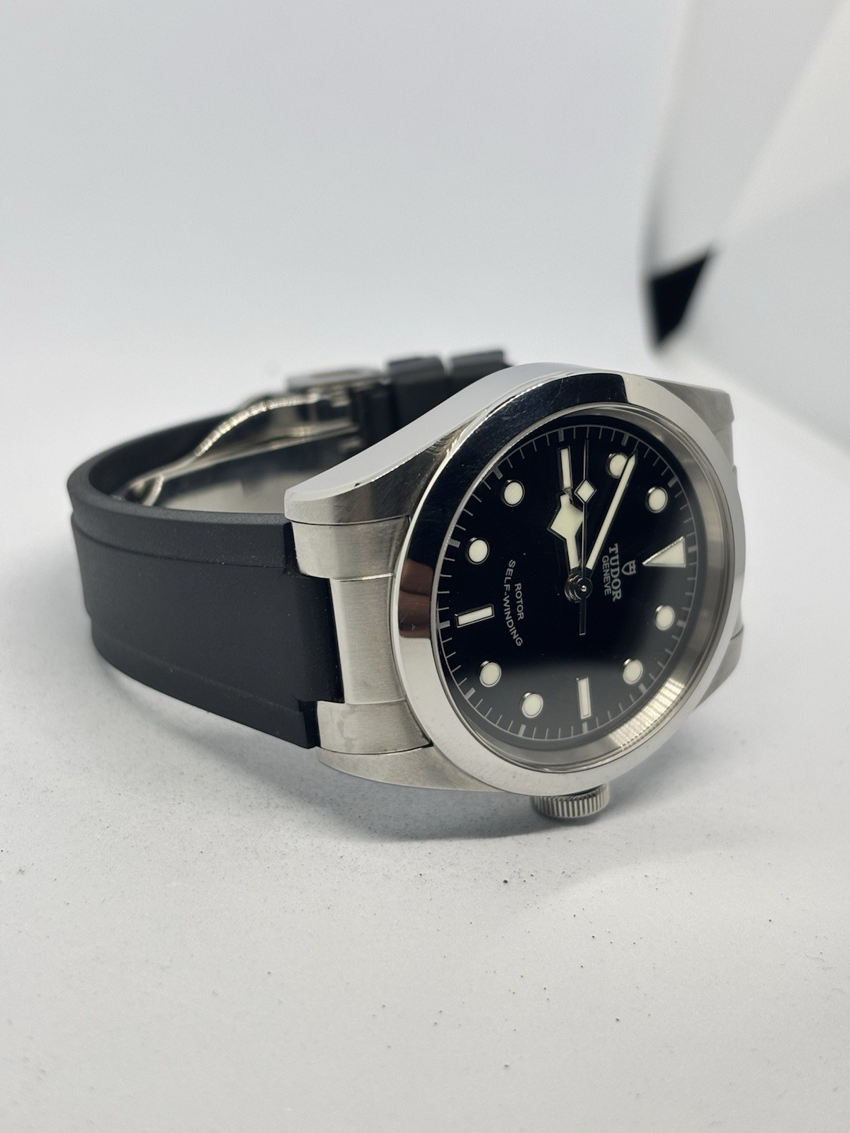 Rubber Watch Strap For Tudor Black Bay 41 22mm 12mm Black Deployant Clasp