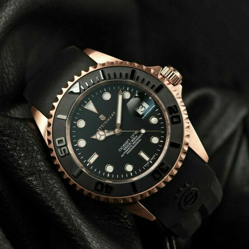 Steinhart Ocean One PINK GOLD Black Silicone Automatic Swiss Dive Watch 103-0893