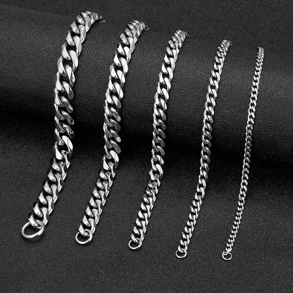 3-11mm Punk Rock Stainless Steel Curb Cuban Link Chain Bracelet For men Women