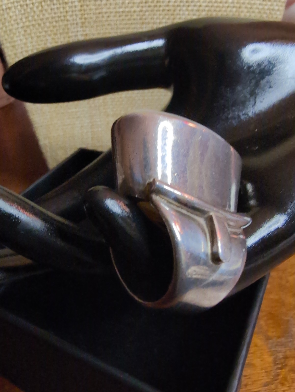 Heavy 925 Sterling Silver MOP Ring 40g Modernist Statement Size 6.75