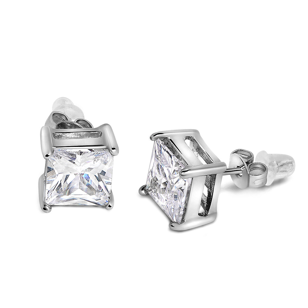 Buyless Fashion Girls Stud Earrings Silver White Squared Crystal CZ In Gift Box