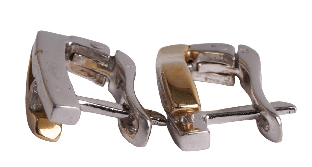 modern 585 gold 0.20ct edged hoop earrings. brilliant earrings