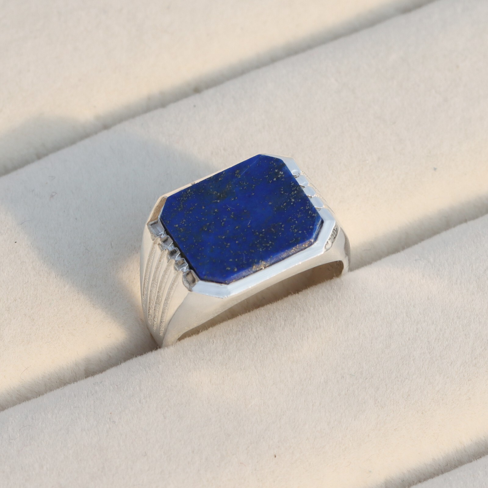 Lapis Lazuli Men’s Ring, Sterling Silver Signet Ring, Handmade Gemstone Jewelry