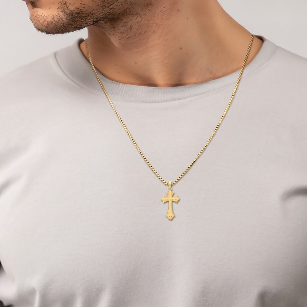 14K Solid Yellow Gold Large Cross Pendant Necklace 32.1mm 1-1/4 inch Brushed,