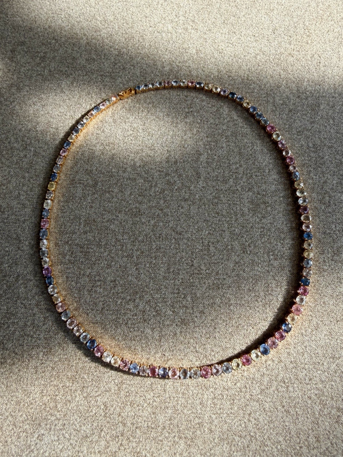 Certified Natural Burma Mogok Multicolor Sapphire 19K Yellow Gold TennisNeckalce