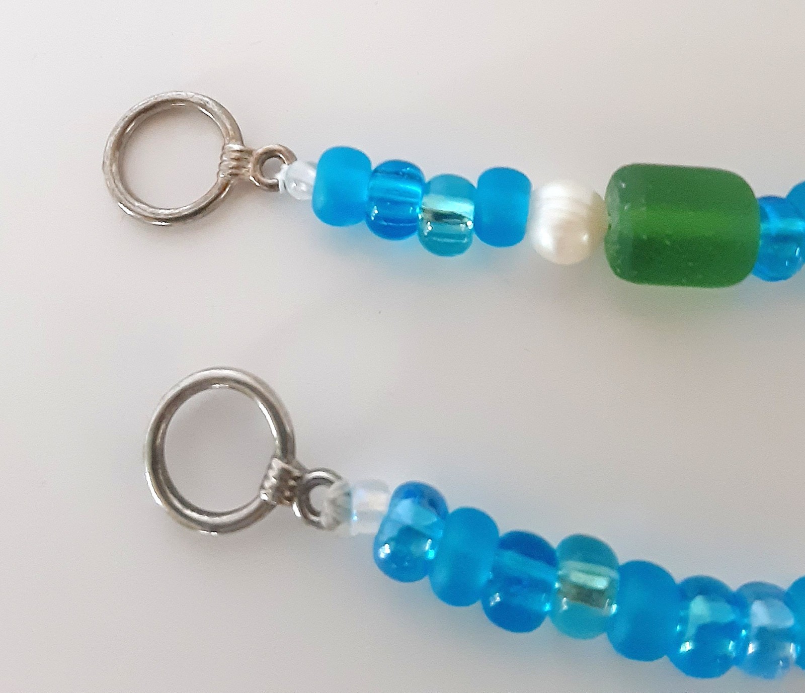 Handmade Sister Friends Sea Glass Nautical Charm Beaded Ankle Bracelet Set