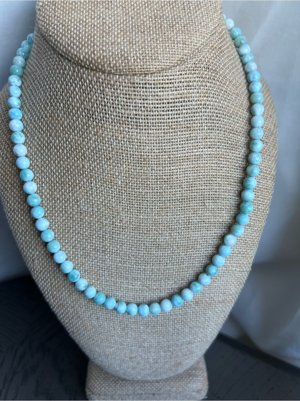 Larimar necklace 6mm SIZE 18’ with S925 clasp ( Adjustable)