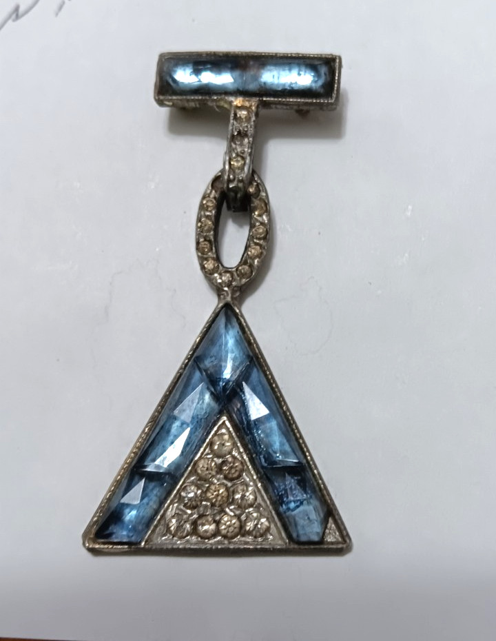 Vintage Art Deco Brooch Blue Glass & Rhinestones