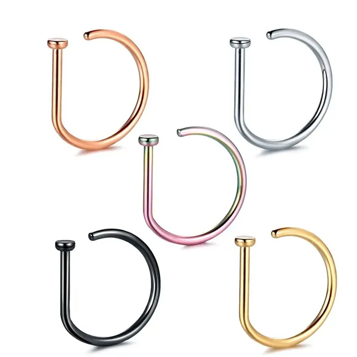 5Pcs Stainless Steel Fake Piercing Nose Ring D-Shape Punk Non Piercing Nose Clip