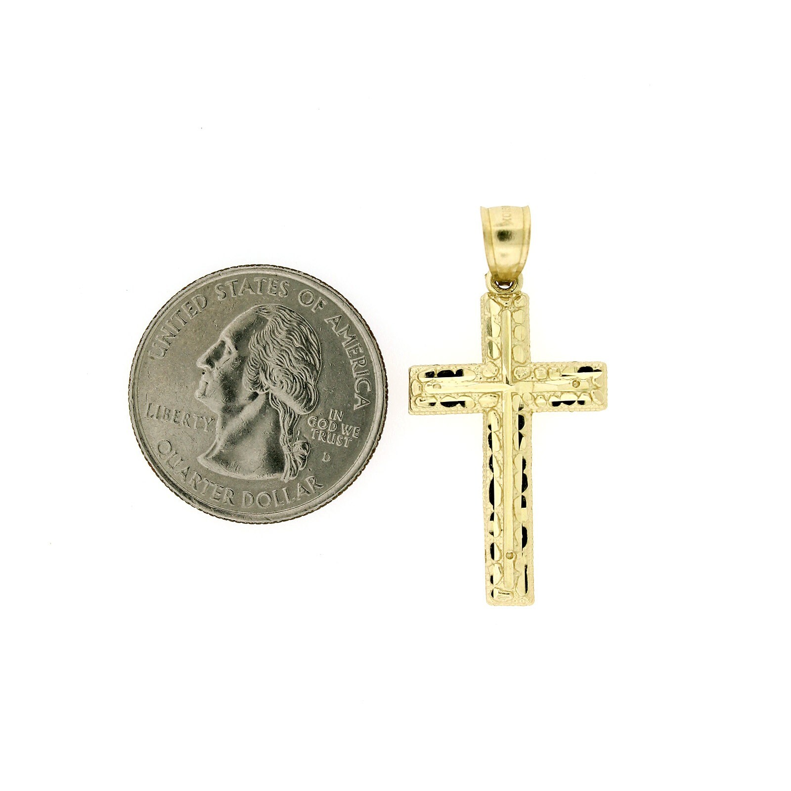 Mens 10K Yellow Gold Diamond Cut Nugget Cross Charm Pendant, 10KT Real Gold