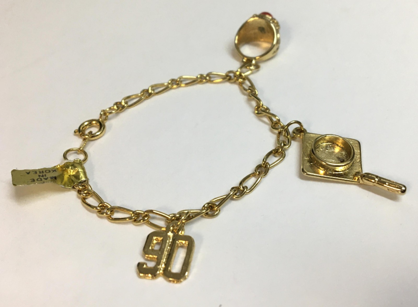 1990 Graduation Gold Plated Charm Necklace And Bracelet 2 Piece Set Vintage