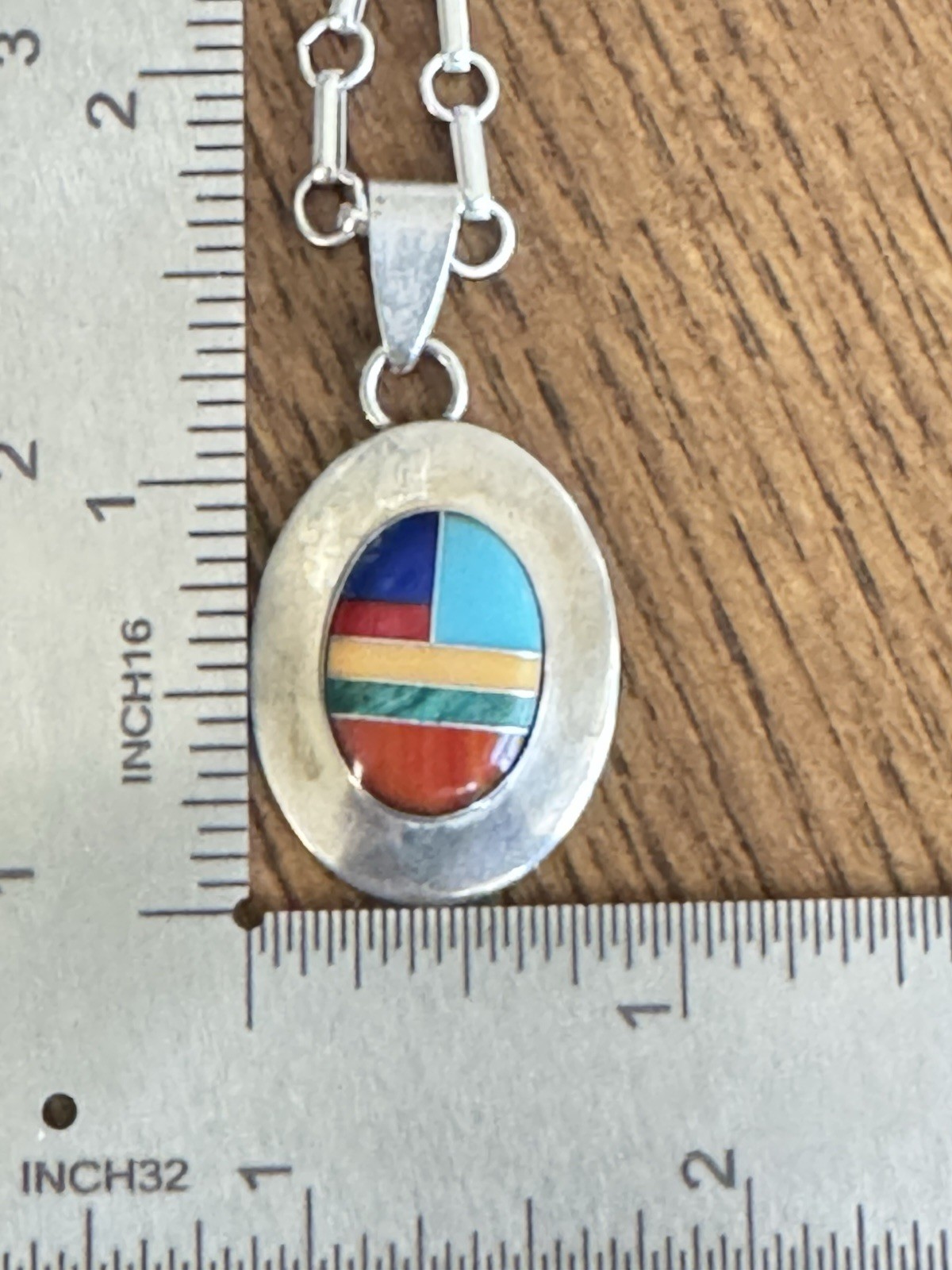 Ella Peter Sterling Multistone Inlay Pendant Earrings Set 24” Chain Navajo