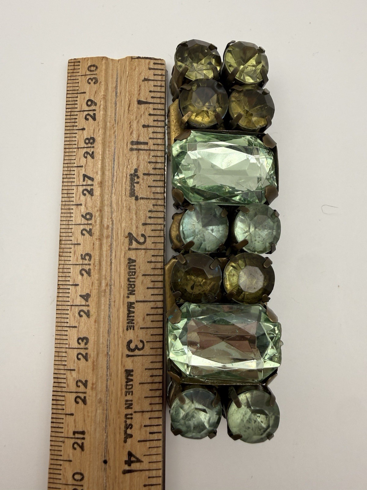 Vintage Bracelet Green Stone Stretch Slide Cuff Statement