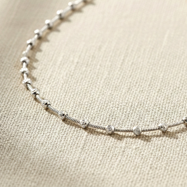 Solid 925 Sterling Silver Diamond-Cut Ball Beaded Chain Italian Bracelet 7″ 7.5″