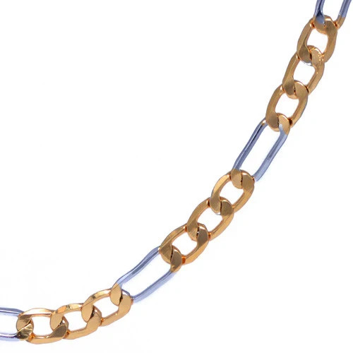 4mm Silver and Gold Plated Two Tone 20″ Figaro Chain Necklace for Men