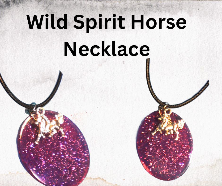 Handmade Horse Resin Pendant Necklace Glitter Silver Charm Black Cord 18″ Gift