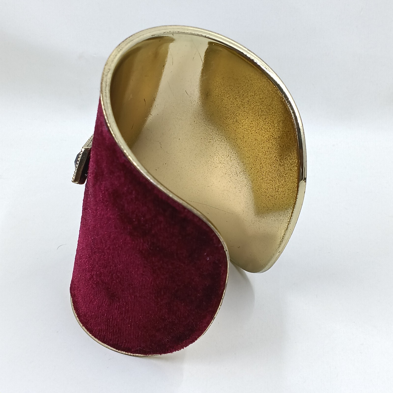 Vintange Cross Cuff Bracelet Red Velvet Gold Tone Black Rhinestones