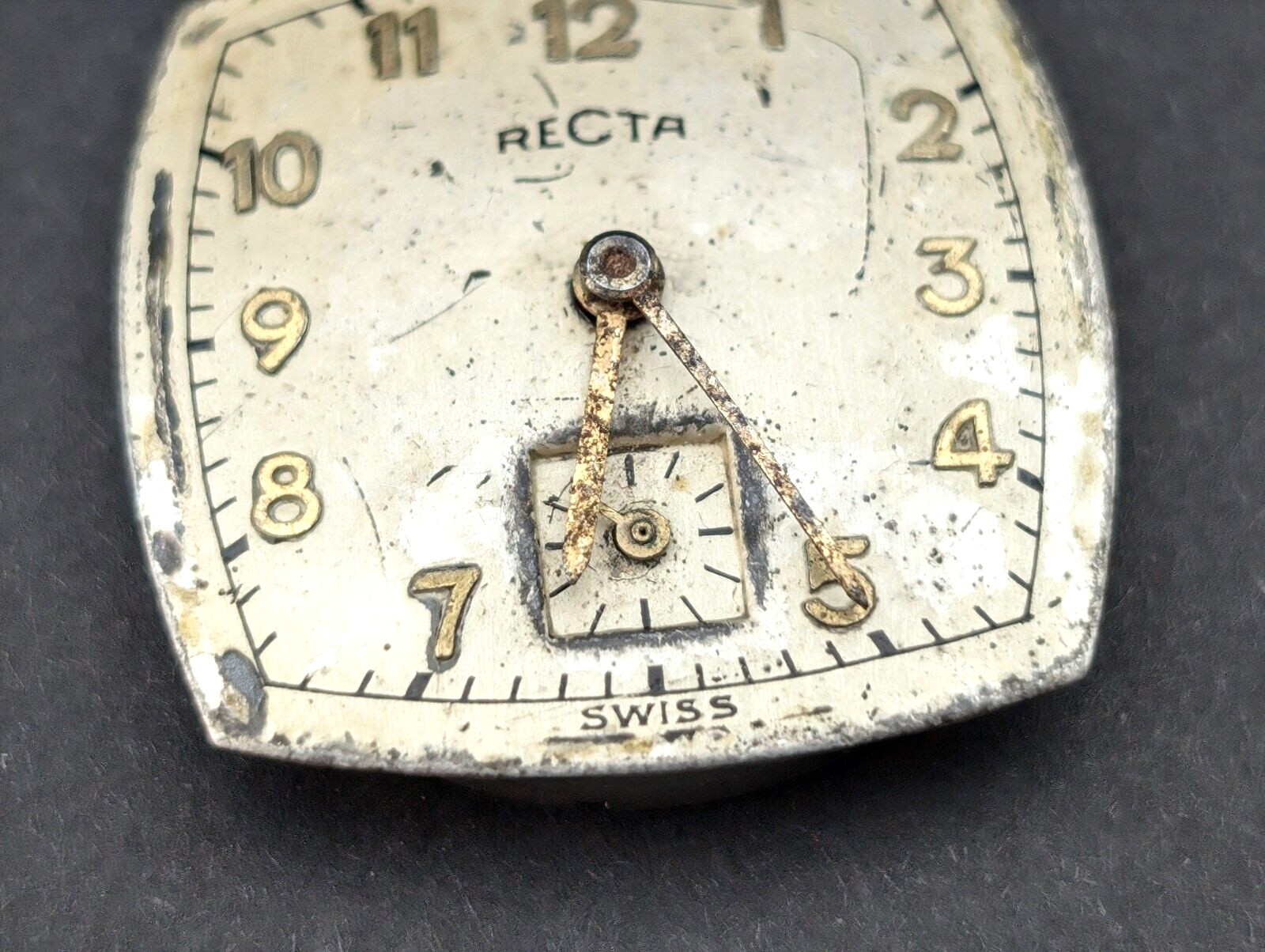 Vintage RECTA Watch Co Rounded Square Art Deco 20mm Movement for PARTS or REPAIR