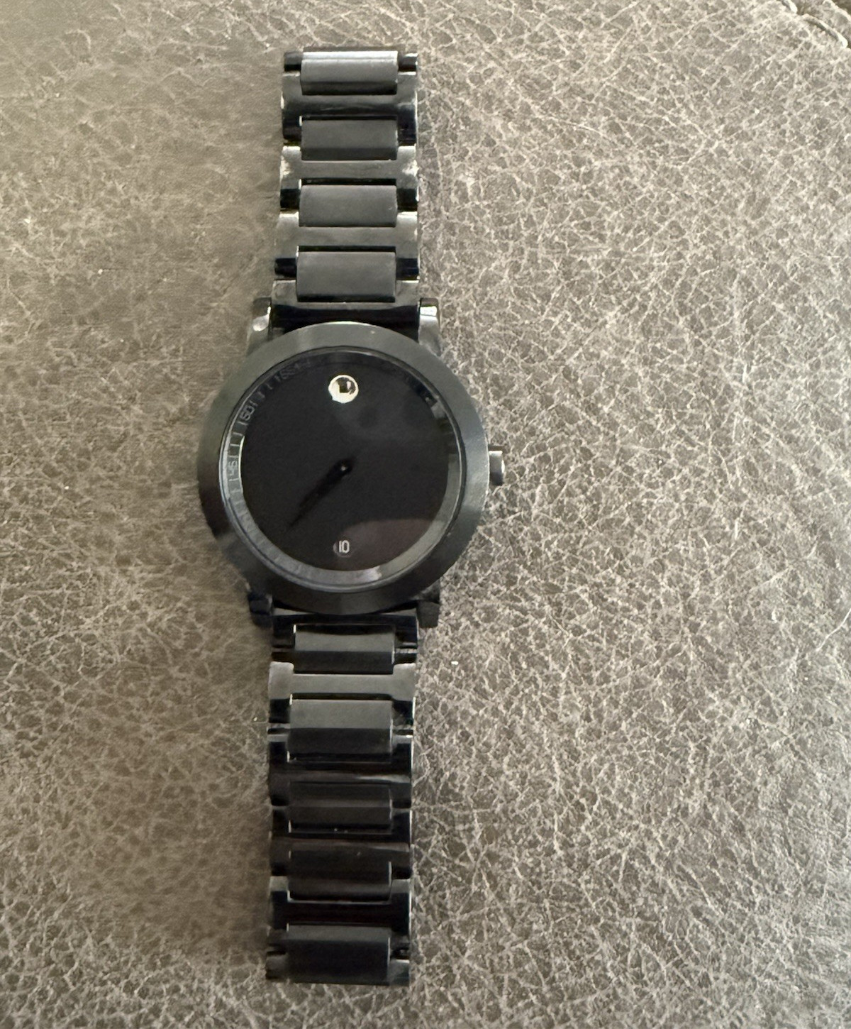 Movado Museum Black Dial Quartz Analog Watch Black SS Bracelet Fixed Bezel