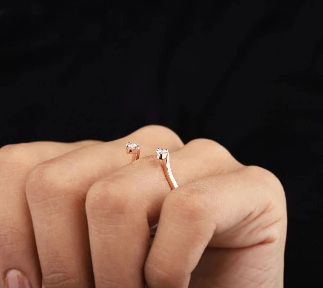 Open Cuff Sterling Silver Two Stone Trillion Cut Moissanite Engagement Ring