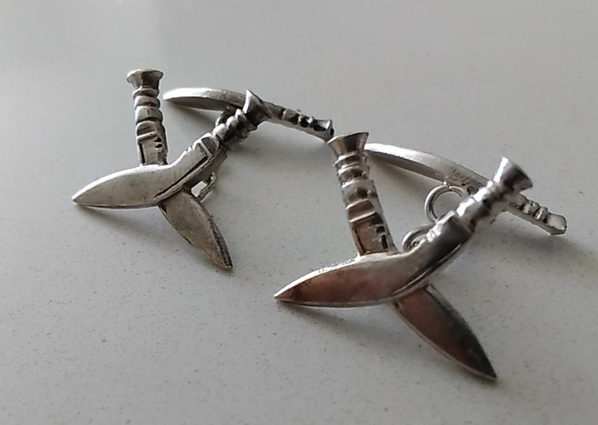 Solid Silver Gurkha Kukri Cufflinks, chain-link British Army Regiment Nepali