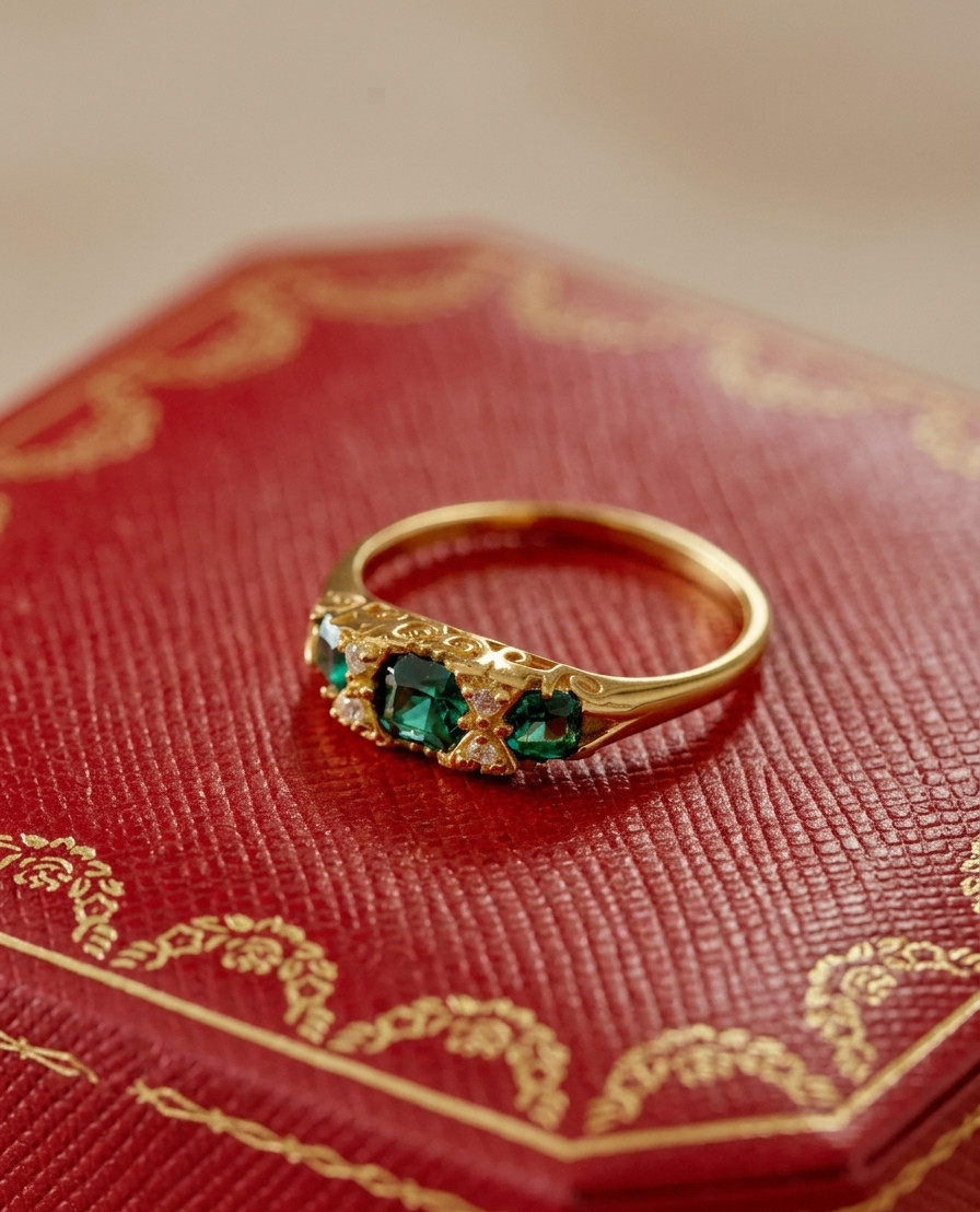 Emerald Natural Emerald & Diamond Wedding Gift Ring 14k Yellow Gold(Import Free)