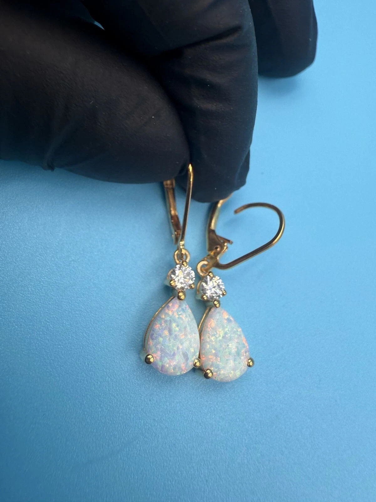 3Ct Pear Genuine Fire Opal Drop Dangle Earrings 14k Yellow Gold Plated