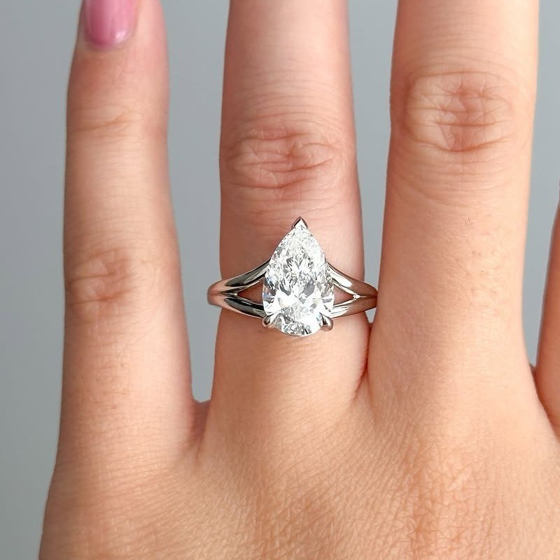 1.90 CT Pear Cut Moissanite Solitaire Engagement Ring In 14k White Gold Plated