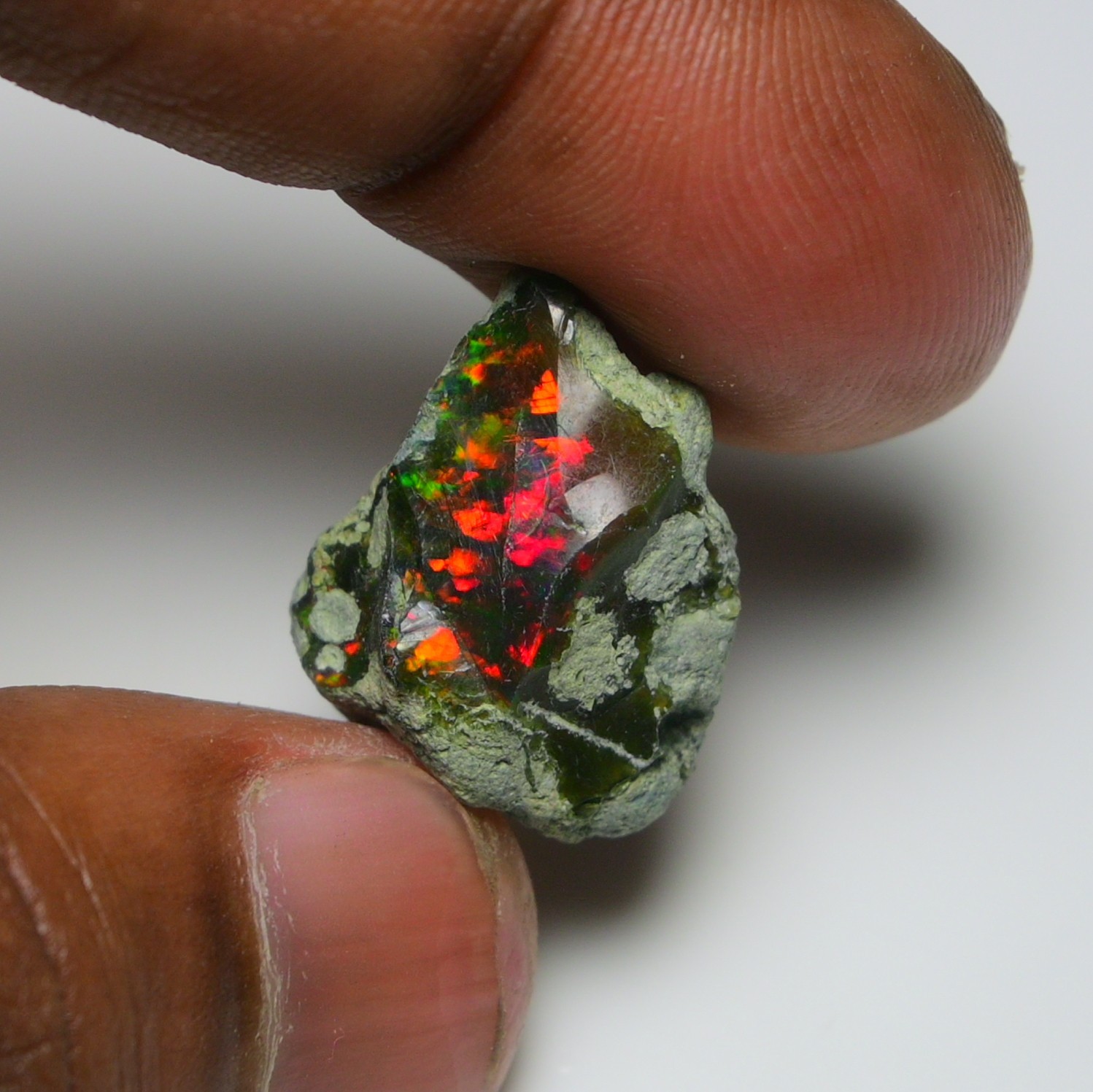 12ct Natural Black Opal Rough Ethiopian, Fire Opal Gemstone, 20x16MM Welo Opal