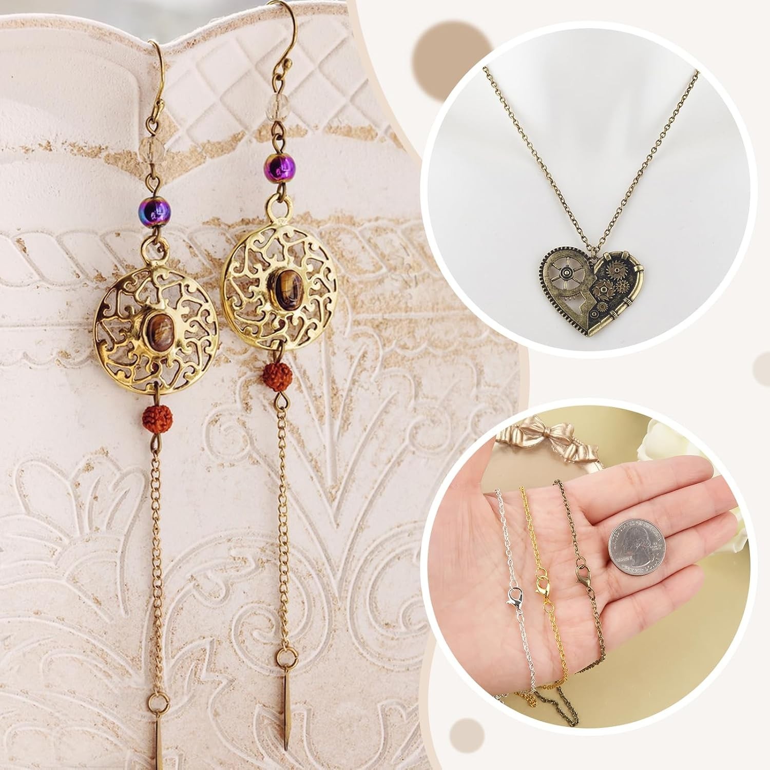 49 Feet Jewelry Making Chains 2mm Necklace Chains, 60pcs Lobster Clasps, 90pcs..