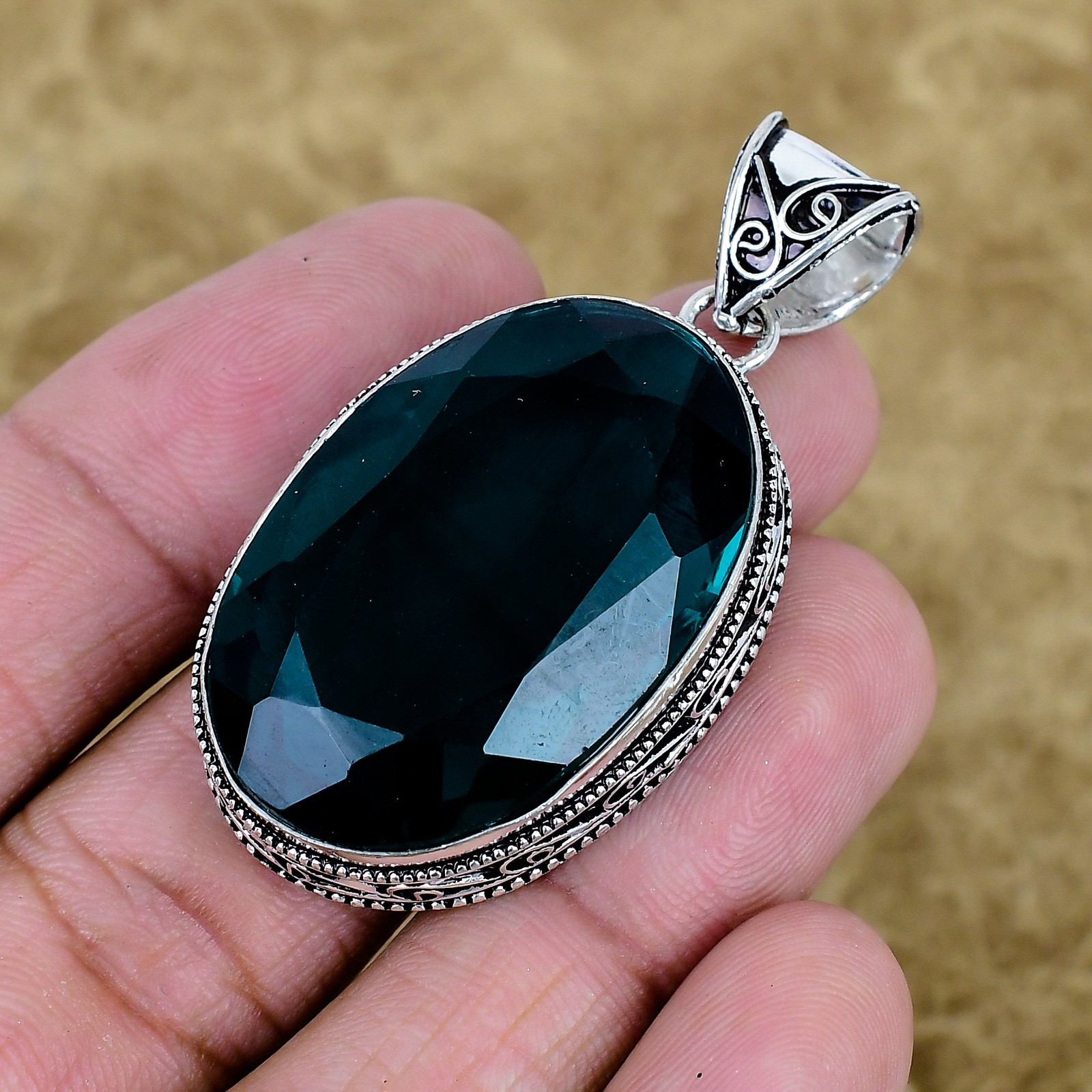 Apatite Quartz Gemstone Pendant 925 Sterling Silver Oval Vintage Jewelry For Her
