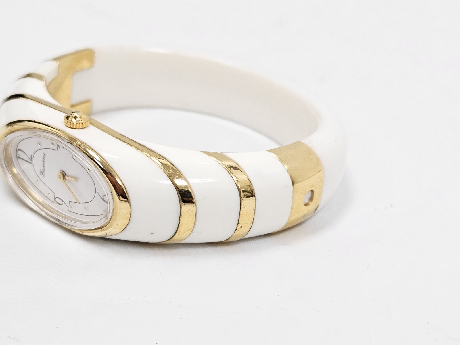 Vintage Lucerne Swiss Mechanical Bangle Watch Gold Tone & White Womens Modern