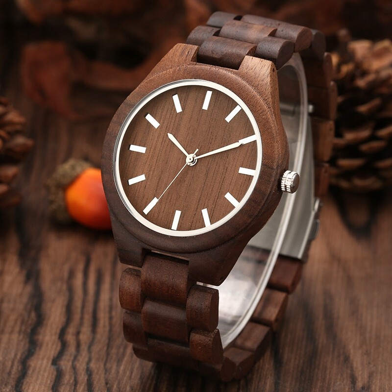 Luxury Walnut Wood Men’s Wooden Quartz Wrist Watch Brown Bamboo Bracelet Gifts