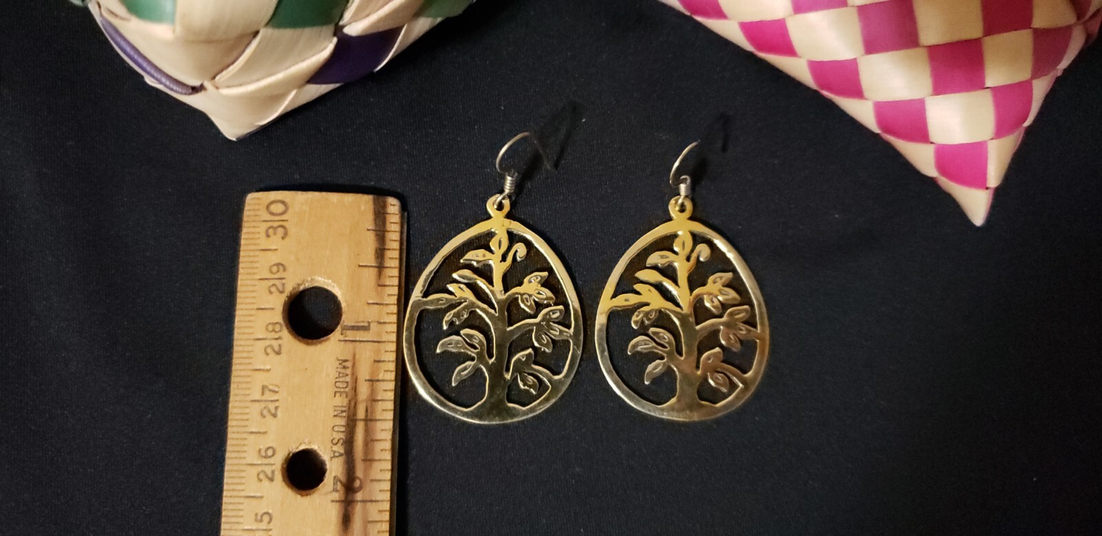 Handmade Southeast Asia Cambodia Ethnic tree design brass earring jewelry