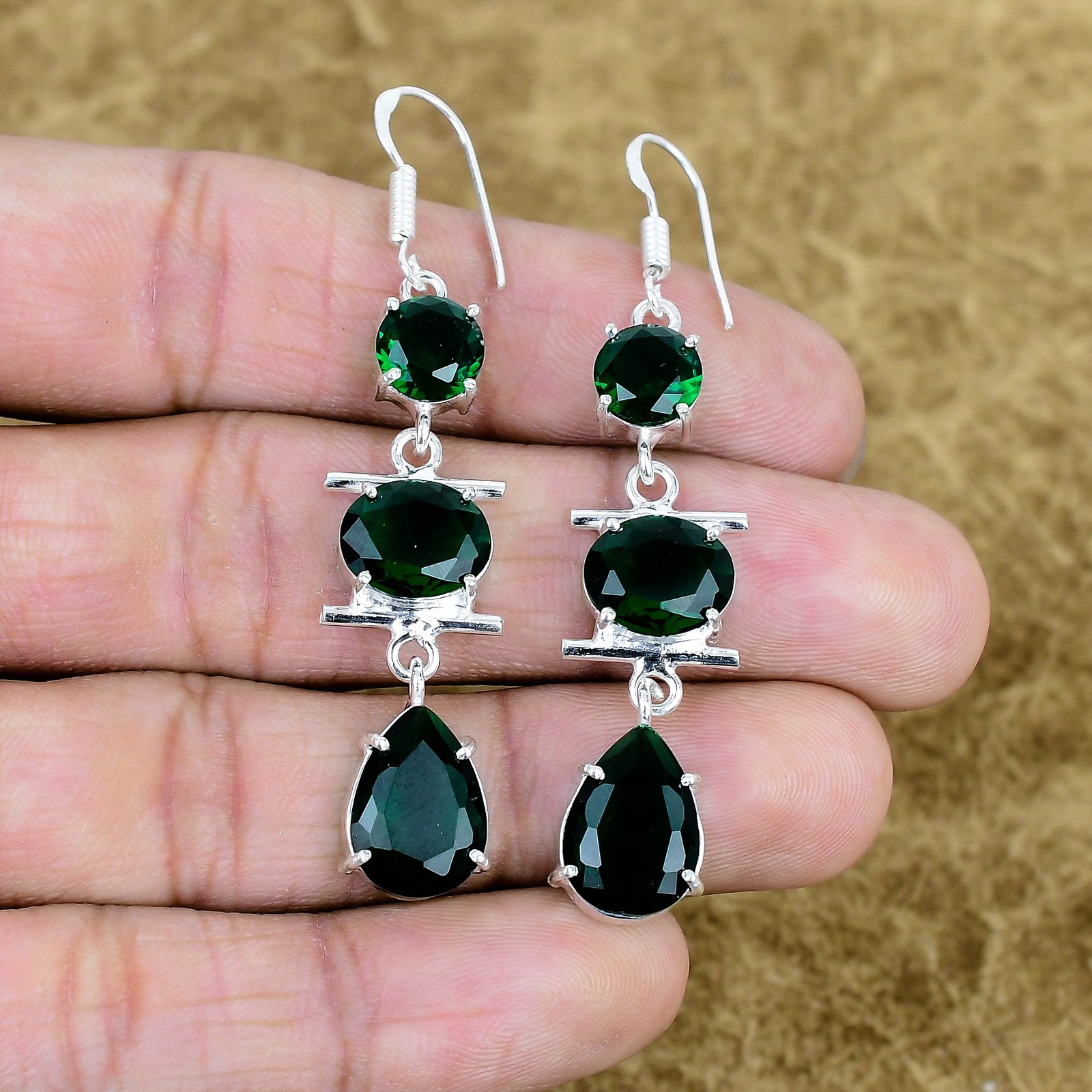 Natural Chrome Diopside Gemstone Earring 925 Sterling Silver Solitaire Jewelry