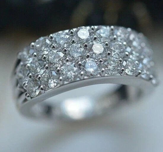 2Ct Real Moissanite Wedding Anniversary Band Ring 14K White Gold Plated Silver