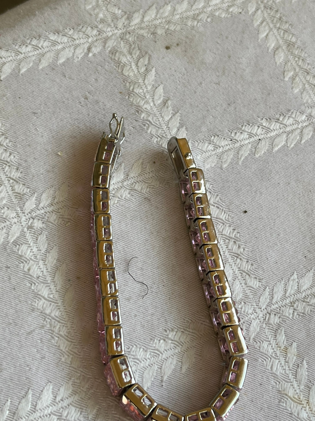 925 Sterling Silver Link Bracelet Brilliant Pink Heavy Push Lock with Security