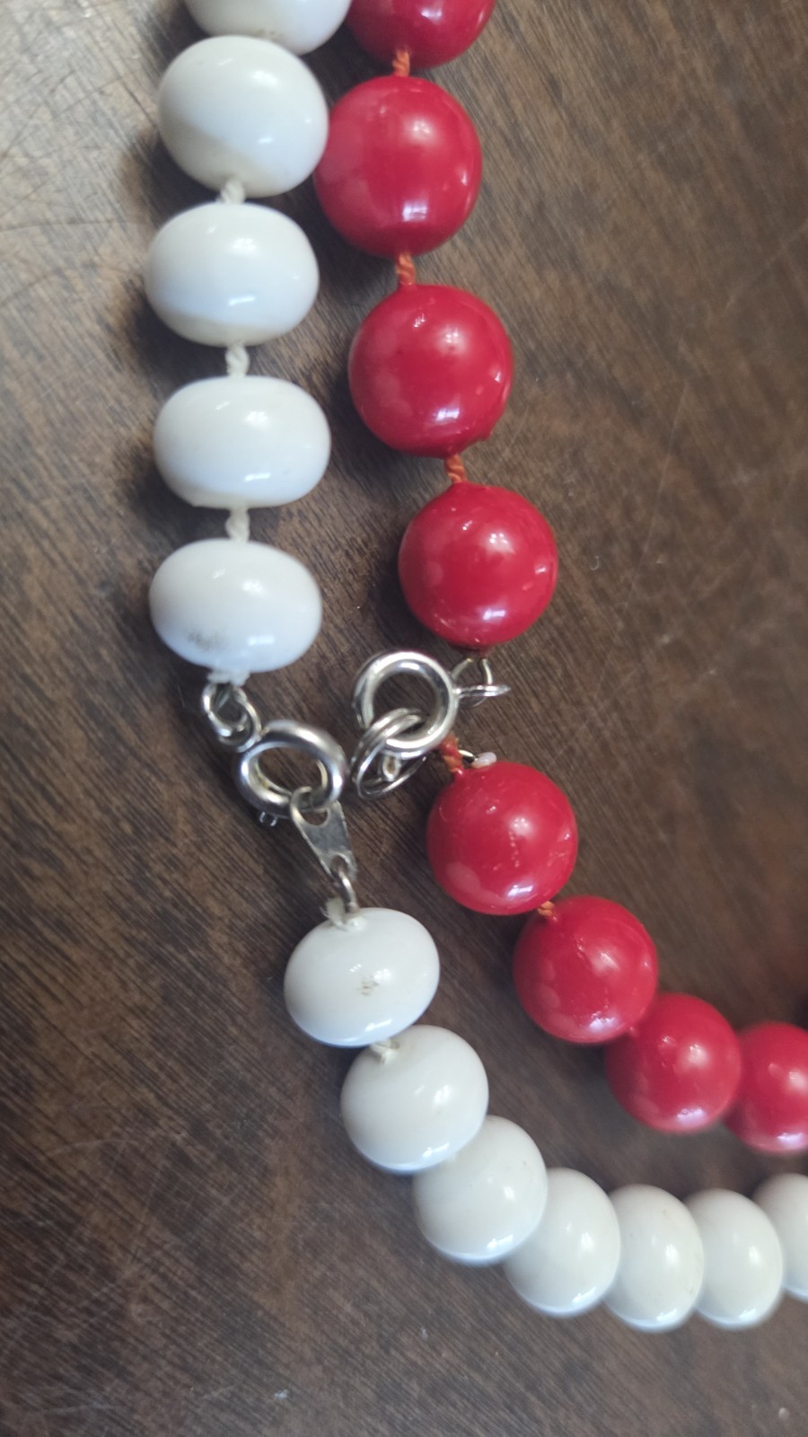 Chunky Red And White Bead Necklace Set Of 2 1960’s Style