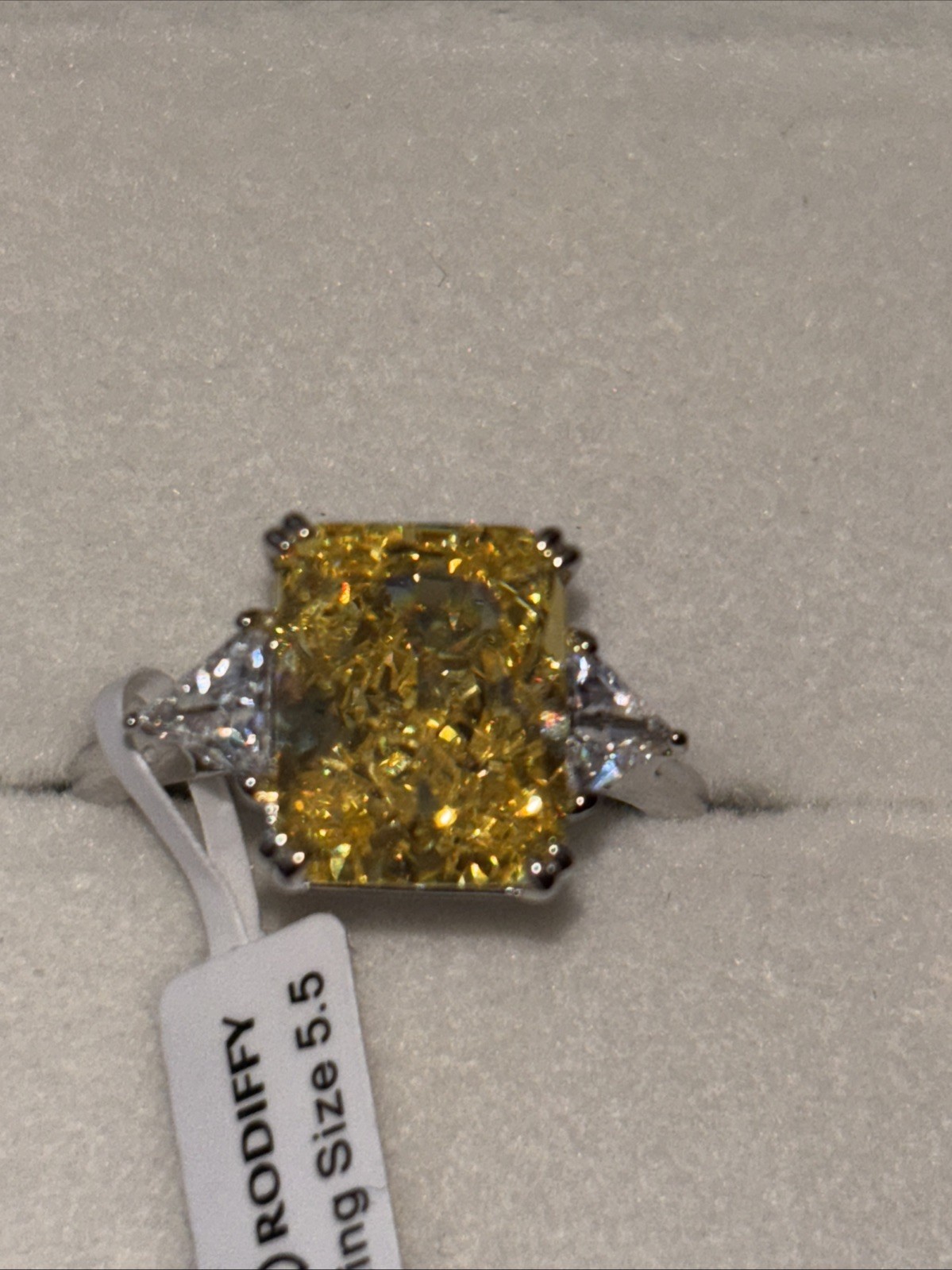 4CT Radiant Cut 3-Stone Engagement Ring,Yellow CZ Rodiffy 925 Silver