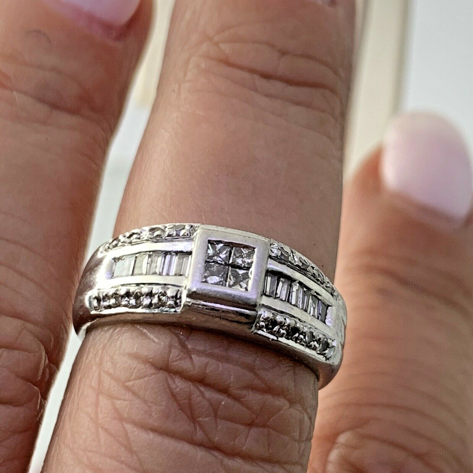 0.57 CTW Natural Diamond Wedding Band Ring Platinum 900 Princess Baguette 6.5