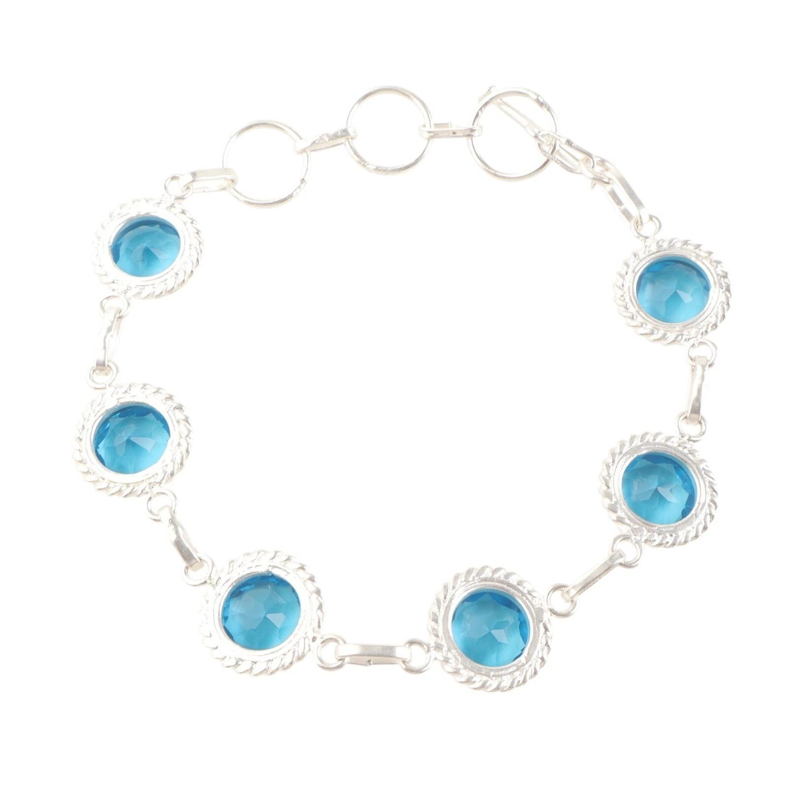 925 Silver Swiss Blue Topaz Gemstone Womens day Artisan Chain Bracelet Jewelry