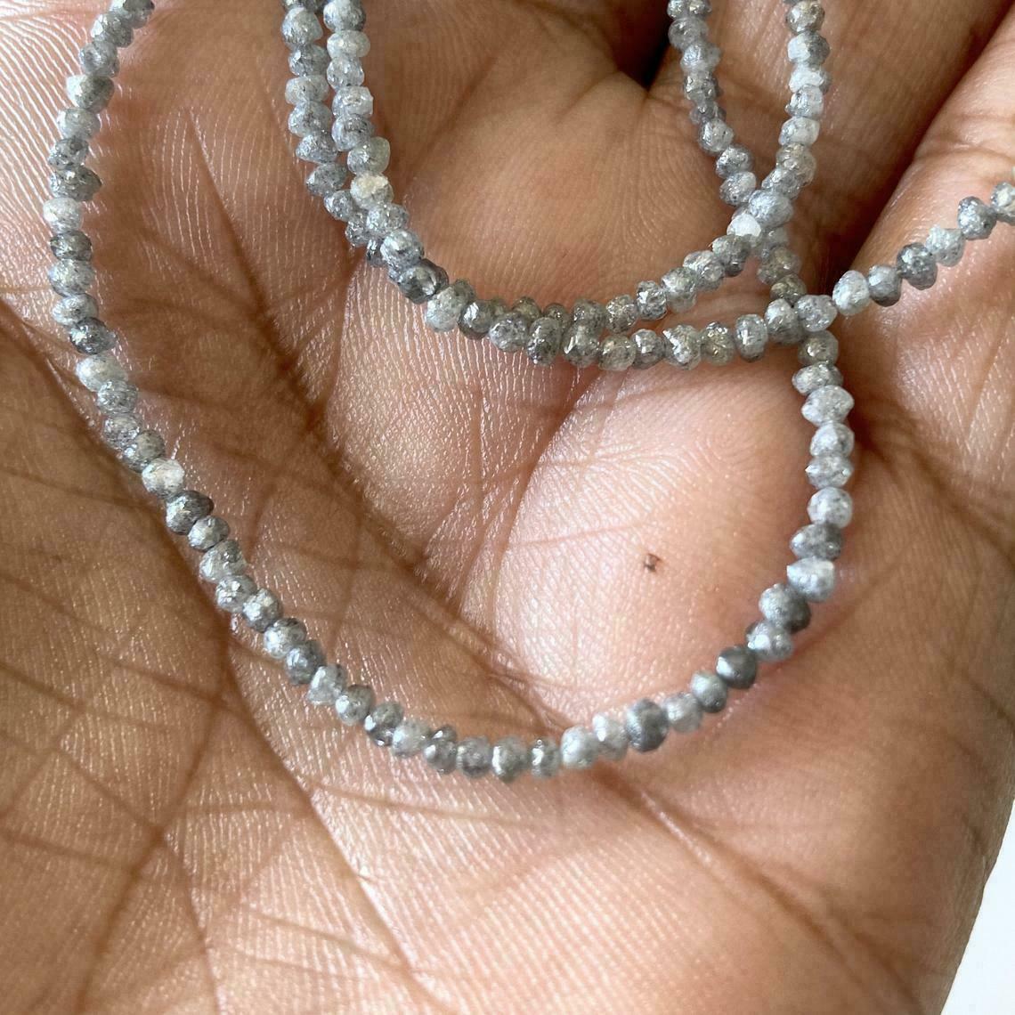 8 Inc 2mm To 2.5mm Grey Raw Uncut Natural Diamond Bead Smooth Round Beads Strand